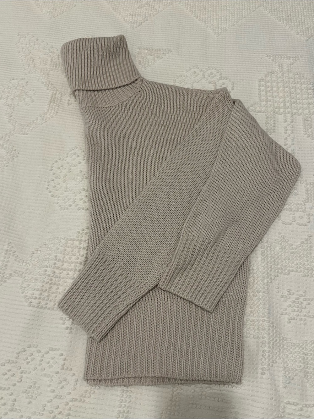 Turtleneck Rib-Knit Sweater in Light Taupe